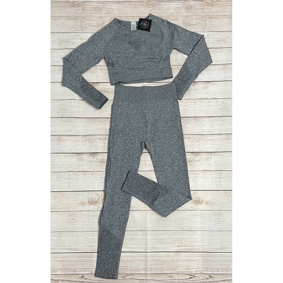NEW‎ Women's Workout Set 2-Piece Gym Outfit | Crop Top + Leggings | Grey | Small - Picture 4 of 15